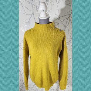 Melanie Lyne Yellow Ribbed Knit Embellished Mockneck Sweater